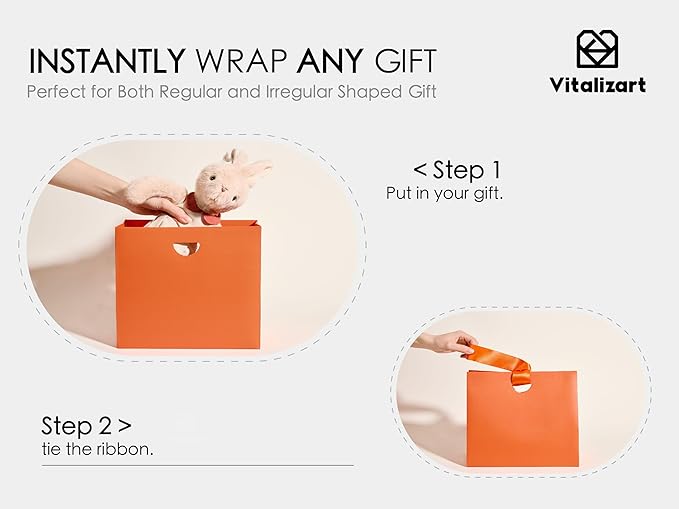 Vitalizart Paper Gift Bags With Ribbon Handles Set of 10 Assorted Colors Bulk Reusable For Gift Wrap Girls Kids Birthday Bridal Shower Party Favors Goodie Bags Candy Christmas 9.84"x4.33"x8.66" Medium