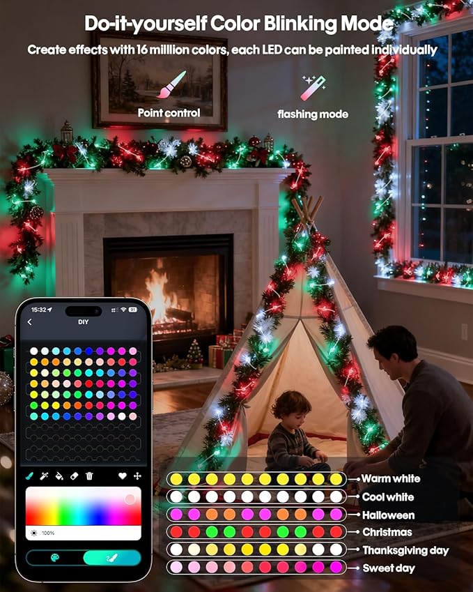 Super RGB Color Changing Globe String Lights, 33ft Smart Fairy String Lights with APP Control, Mini Ball LED Twinkle Lights Hanging for Indoor Outdoor Bedroom Party Garden Camping Birthday Decoration