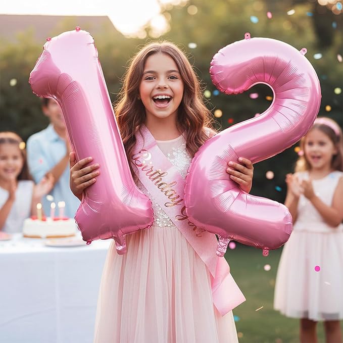 Pink Number 12 Balloons, Big Large Foil Number Balloons, Jumbo Giant Mylar Balloons for Birthday Party Decorations Supplies Anniversary (Number 12)