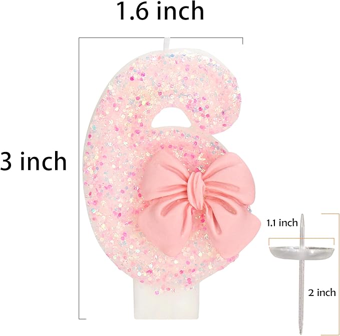 Birthday Candle for Cake, Pink Bow Number Cake Candles, 2.76 inch Number Happy Birthday Candle, Cake Topper Decoration for Birthday Party (Number 16)