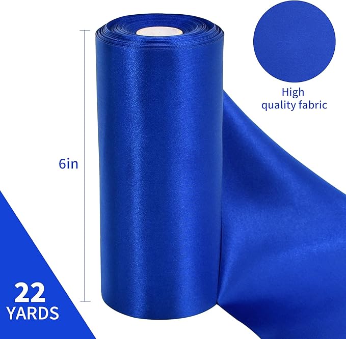 TONIFUL 6 inch x 22yd Wide Royal Blue Satin Ribbon Solid Fabric Large Ribbon for Grand Opening Cutting Ceremony Wedding Birthday Party Decoration Gift Craft Chair Sash Table Car Bows Indoor or Outdoor