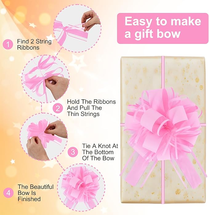 20 PCS Large Pull Bow Ribbon, 7 Inch Peach Pink Big Flower Ribbon Bows for Gift Wrap, Craft Making, Wedding Valentine's Day, Party Decoration