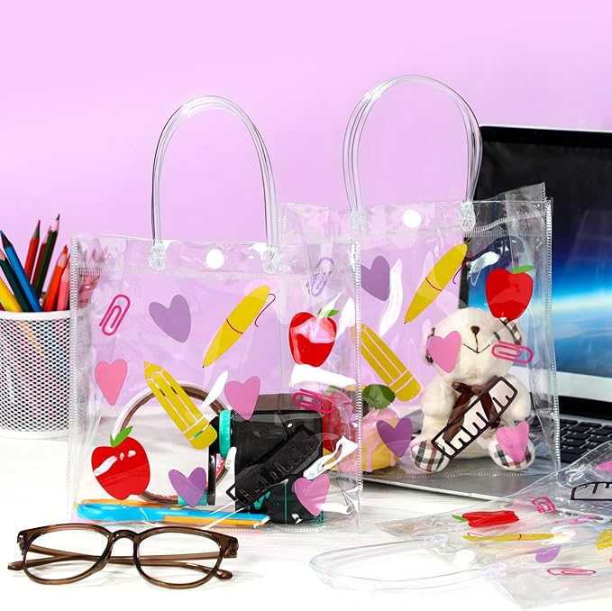 Aliceset 24 Pcs Gift Bags with Handle Clear PVC Candy Treat Goodies Tote Bags for Summer Birthday Party Favor Supplies