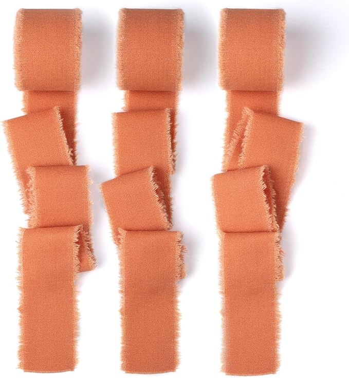 Terracotta Cotton Linen Ribbon 1.5" x 21Yds Burnt Orange Boho Vintage Rustic Ribbon Handmade Fringe Frayed Cloth Fabric Ribbon for Gift Wrapping Wedding Invitations Bridal Bouquets DIY Crafts