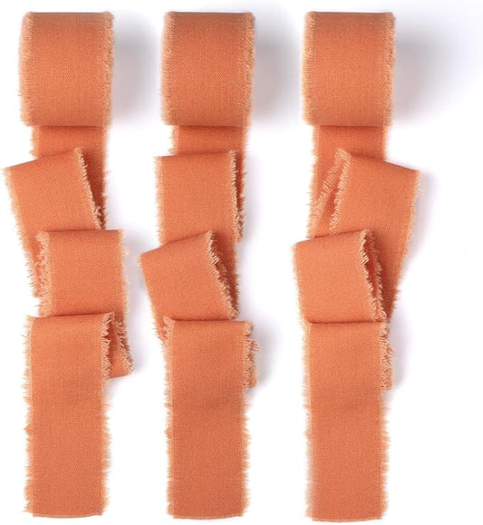 Terracotta Cotton Linen Ribbon 1.5" x 21Yds Burnt Orange Boho Vintage Rustic Ribbon Handmade Fringe Frayed Cloth Fabric Ribbon for Gift Wrapping Wedding Invitations Bridal Bouquets DIY Crafts