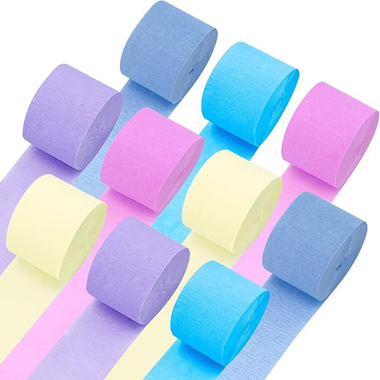 10 Rolls Crepe Paper Streamers, 5 Colors Pastel Streamers Party Decorations for Birthday, Baby Shower, Wedding, Bachelorette, Rainbow Party Backdrop, Kids DIY Crafts