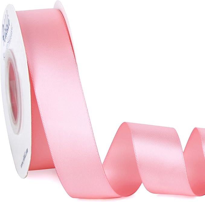Ribbli Double Faced Pink Satin Ribbon,1” x Continuous 25 Yards,Use for Bows Bouquet,Gift Wrapping,Baby Shower,Floral Arrangement