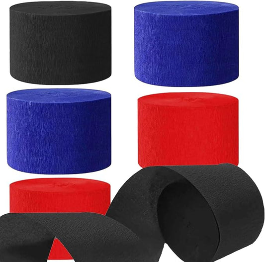 We Moment Black Blue and Red Paper Streamers Party Streamer 1.8 Inch Widening 6 Rolls,Black Blue Red Party Decorations Streamer 82 feet per roll for Birthday Decorations