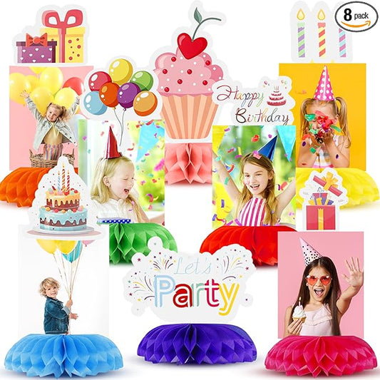 Spiareal Birthday Photo Centerpieces for Tables Honeycomb Rainbow Desk Decorations Colorful Happy Birthday Party Supplies Picture Display for Party Favor Baby Shower Table Decoration