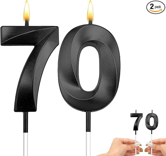 Black Birthday Candles for Cake 70 Candle 70 Birthday Candle 70 Candles for Birthday Cakes 70th Birthday Candles 70th Birthday Cake Topper Black Candles for Birthday