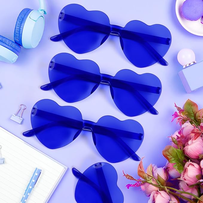 28 Pack Heart Shaped Sunglasses for Women Rimless Heart Glasses Bulk Mardi Gras Candy Color Sunglasses for Party