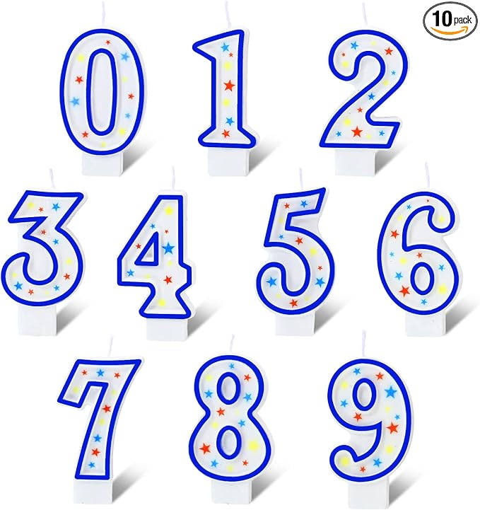 Nuanchu 10 Pcs Number Birthday Candles for Cakes, Polka Dot Colorful 0-9 Numeric Candles for Birthday Cake Decoration, Numeral Topper Decor for Wedding Anniversary Reunions Party Celebrations(Blue)