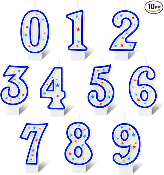 Nuanchu 10 Pcs Number Birthday Candles for Cakes, Polka Dot Colorful 0-9 Numeric Candles for Birthday Cake Decoration, Numeral Topper Decor for Wedding Anniversary Reunions Party Celebrations(Blue)