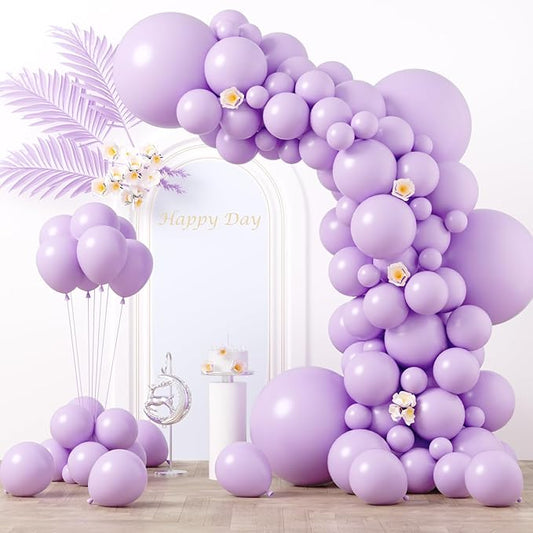 Voircoloria 130pcs Pastel Purple Balloons Different Sizes 18" 12" 10" 5" Light Purple Latex Balloon Garland Arch Kit for Birthday Baby Shower Graduation Wedding Gender Reveal Party Decorations