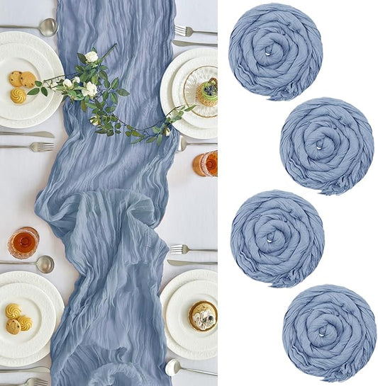 IVAPUPU 4 Pcs Cheesecloth Table Runner - 10ft Dusty Blue Spring Boho Gauze Cheese Cloth Table Runners for Baby Shower Decoration Wedding Party Garden Farmhouse