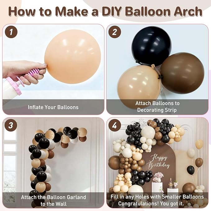 Black Brown Nude White Balloon Garland Arch Kit, 167Pcs Western Cowboy Balloons for Boy First Rodeo Wild West Country Birthday Farm Boho Chic Baby Shower Wedding Party Decorations