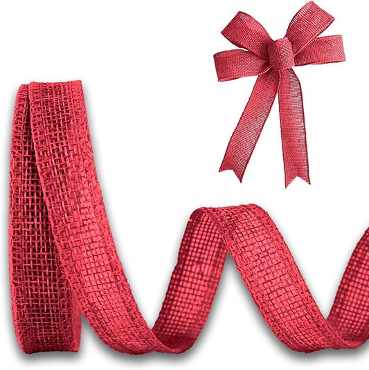 Red Burlap Ribbon 1/2 inch X 10 Yard Natural Linen Woven Ribbons DIY Handmade Edging Production Wreath Holiday Decoration Gift Ribbon for Gift Wrapping Red Jute Linen Ribbons