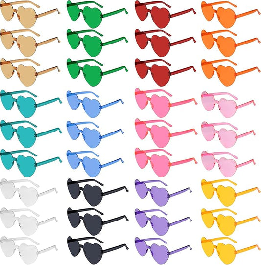 NACHLYNN 36 Pairs Heart Sunglasses for Women 12 Colors Rimless Heart Shaped Sunglasses for Party Favors