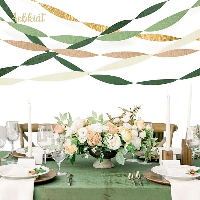 AOBKIAT Wedding Party Decorations, 5 Rolls Olive Green Khaki Crepe Paper Streamers for Green Boho Wedding, Birthday, Bridal/Baby Shower