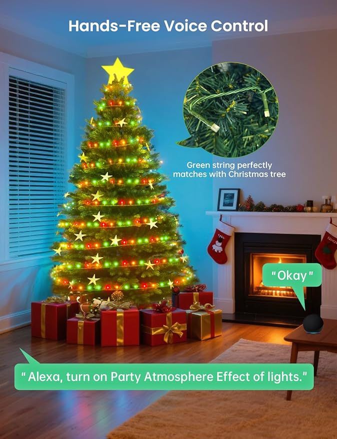 Smart Christmas Fairy Lights, 98.4Ft 300LEDs RGB+IC String Light, APP & Remote Control, with 84 Scenes, Music Mode, Work with Alexa & Google Home, Color Changing Halloween Decor Light for Indoor Tree