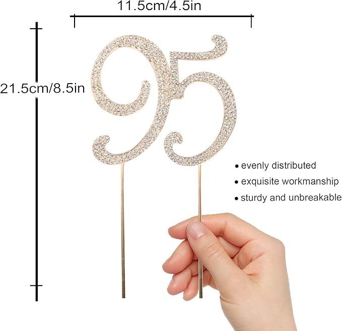 LINGPAR 95 Years Birthday Cake Topper - New Best Crystal Rhinestone 95th Wedding Anniversary Or 95 Years Old Cake Topper Party Decoration Gold