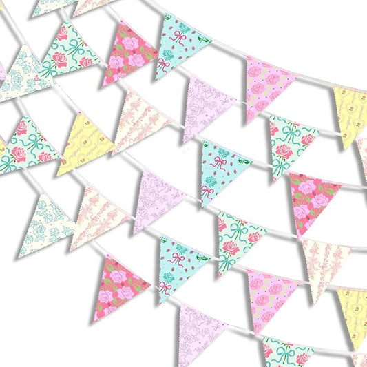 xo, Fetti Tea Party Bunting Banner - 32 Pieces 30ft | Garden Party Garland, Pastel Floral Decor, Birthday, Easter Pennants, Spring, Mother's Day, Pink Blue Purple