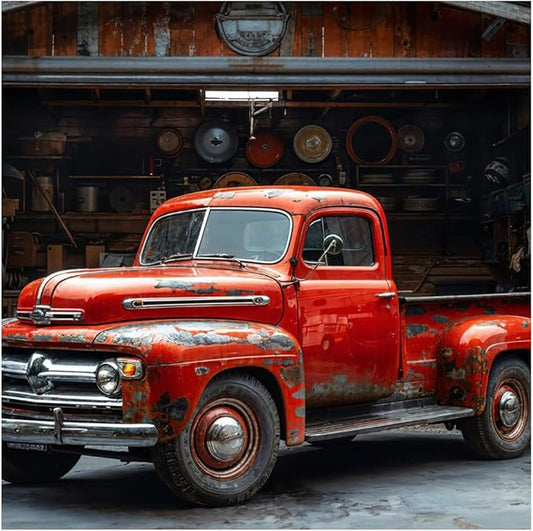 Kate 8x8ft Vintage Old Scrapped Pickup Trucks Photography Backdrops Car Repair Shop Photo Backgrounds Boy Birthday Party Background Video