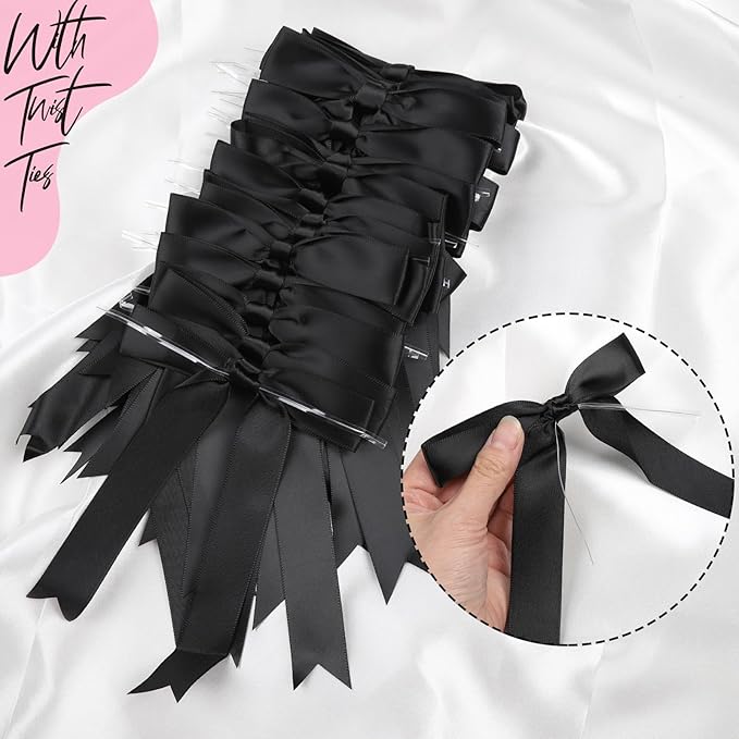 YGDZ Black Bows 30PCS, Satin Ribbon 5x7'' Large Black Bow for Champagne Bottle Wrapping, Balloons, Twist Tie Bows Decorations for Party, Cake, Craft, Gift