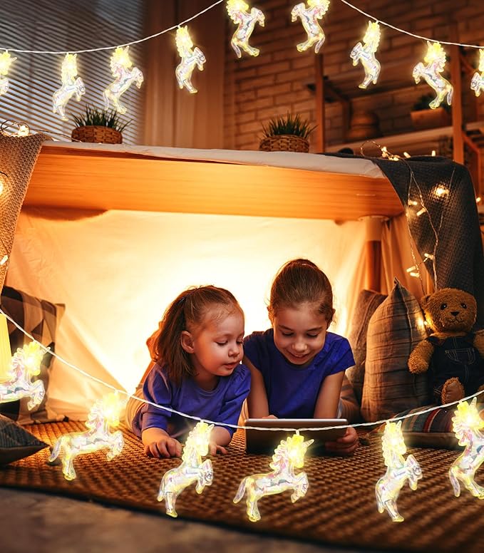 AceList 20 LED Unicorn String Lights, 10Ft Unicorn Birthday Decorations String Lights for Bedroom Party, USB&Battery Powered Waterproof Fairy Lights for Christmas Gifts, Tree Decor Indoor(White Wram)