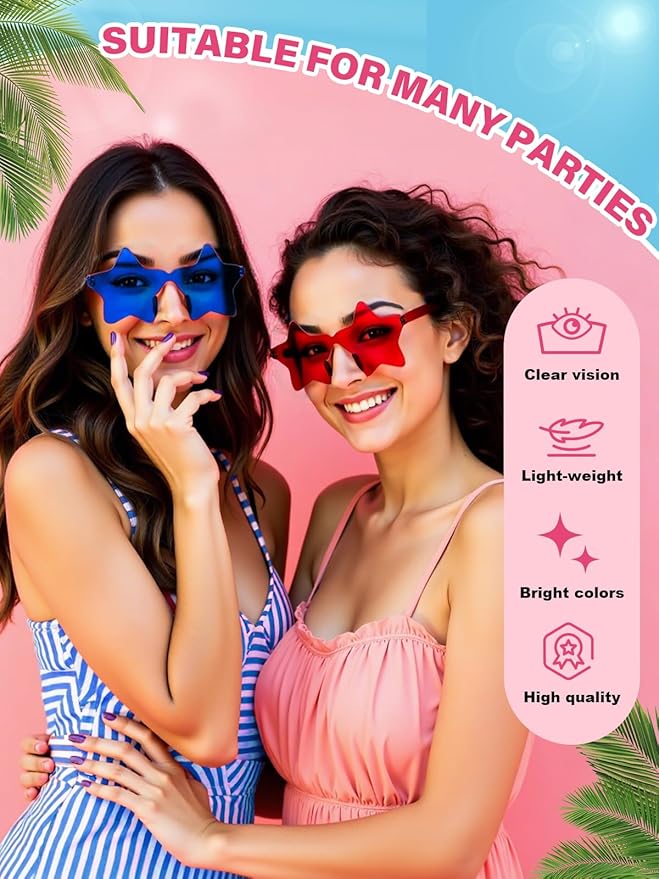12 Pairs Star Sunglasses Bulk Colorful Rimless Star Glasses for Women Adults Fun Trendy Transparent Star Sunglasses Birthday Party Favor