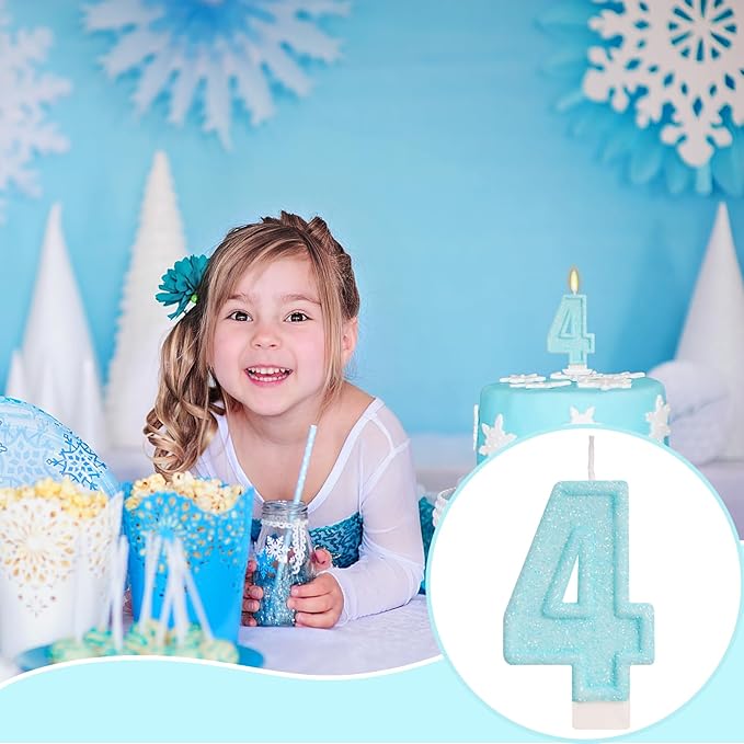 Blue Birthday Candles - Number 4 Candle for 4th Birthday Decorations Girl Boy, Sky Blue Cake Decorations Sweet Theme Party Supplies