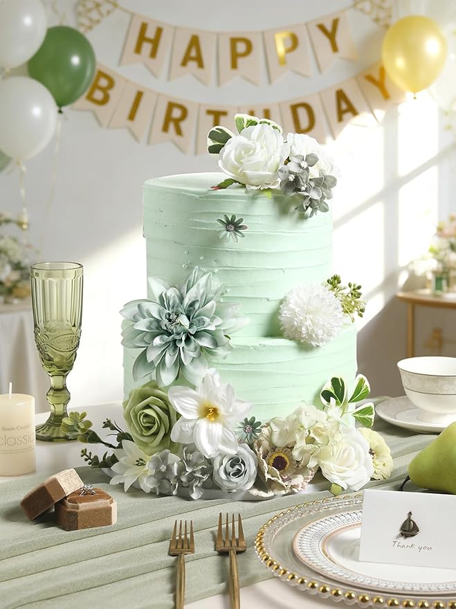 Artificial Flowers Combo Forest Green Silk Fake Flower for DIY Wedding Bridal Bouquets Floral Arrangement Birthday Cake for Table Centerpieces Baby Shower Anniversary Party Home Decor