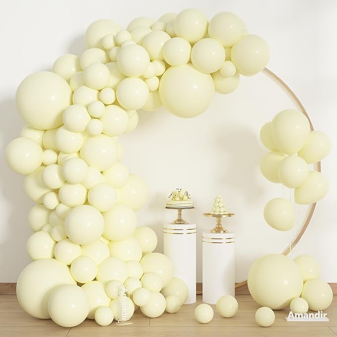 Amandir 153pcs Pastel Yellow Balloons Arch Garland Kit Different Sizes 18 12 10 5 Inch Pale Light Yellow Latex Balloon for Birthday Gender Reveal Wedding Shower Anniversary Easter Party Decorations