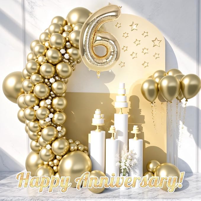 Champagne Gold Large Number 6 Balloon, 40 Inch Light Gold Foil Helium Number Balloons, Giant Mylar Number 6 Balloons for 6 Years Old Birthday Party Anniversary Decorations