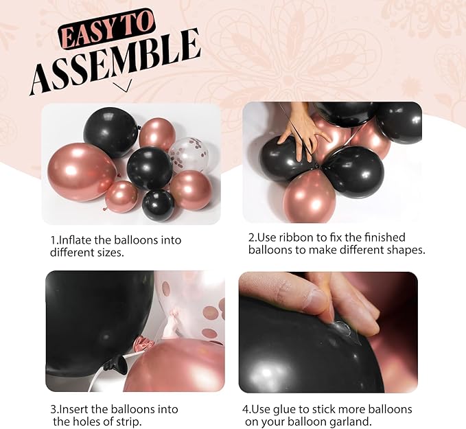 132pcs Rose Gold and Black Balloon Arch Kit, Metallic Rose Gold and Black Balloons Different Sizes of 18 12 10 Inch with Confetti Balloon for Wedding Graduation Baby Shower Birthday Party Decoration