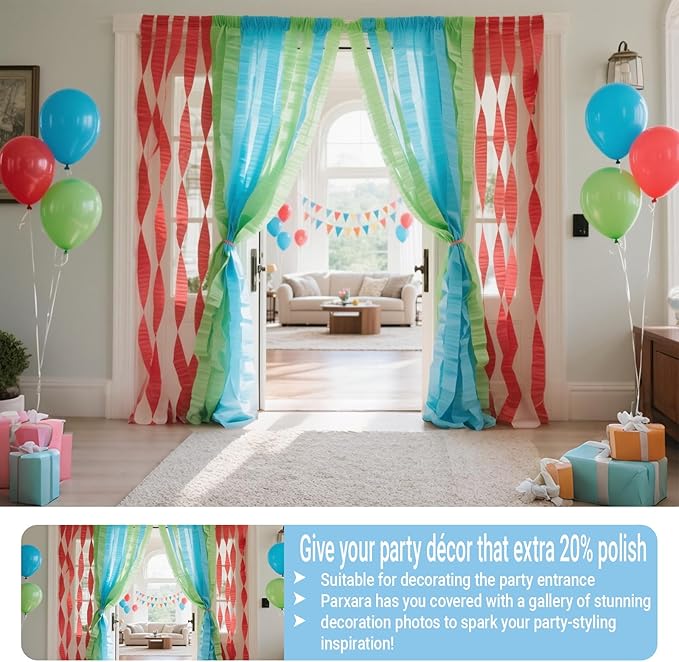492ft Blue Green Birthday Party Decorations, 1.7in Wide Crepe Paper Streamers for Birthday, Wedding Party-6 Rolls Each 82ft