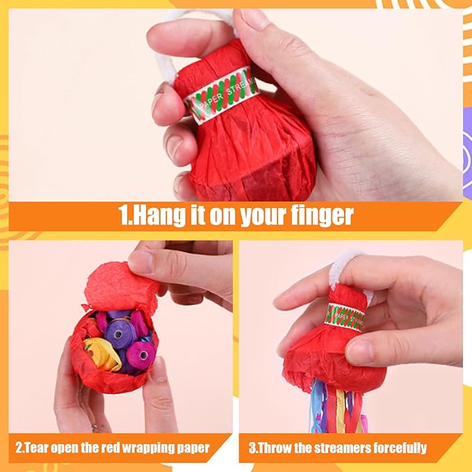 20 Pack No-Mess Handheld Streamer Party Poppers - Colorful Pull String Poppers for Birthdays & Celebrations