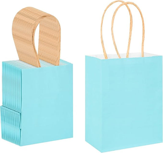 DjinnGlory 60 Pack Tiny Mini Small Blue Paper Gift Bags with Handles 6.3 x 4.7 x 2.75 Inch for Birthday Wedding Baby Shower Party Favors Goodies, Business Merchandise Shopping Kraft Bags
