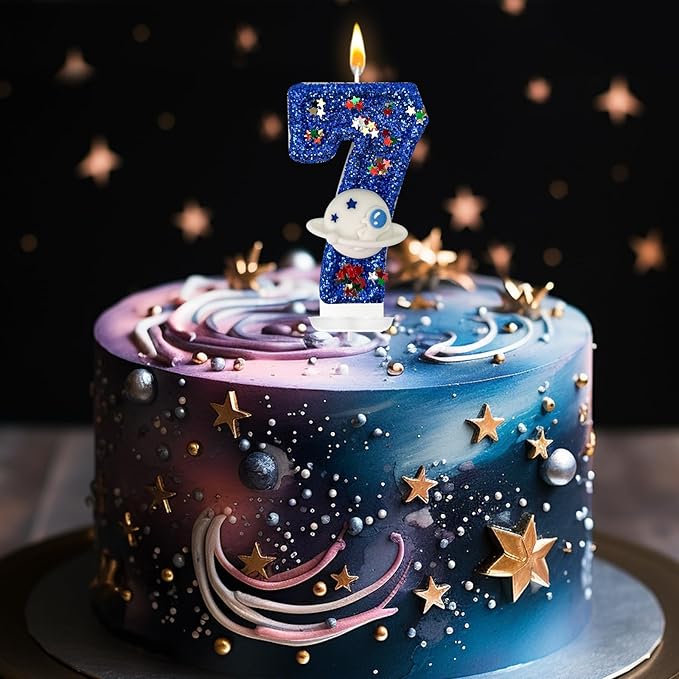 HXOUSE Spaceship Number 7 Birthday Candles - Planet Theme Birthday Candles for Cake - Astronaut Party Celebration Candles for Boys & Girls (Number 7)