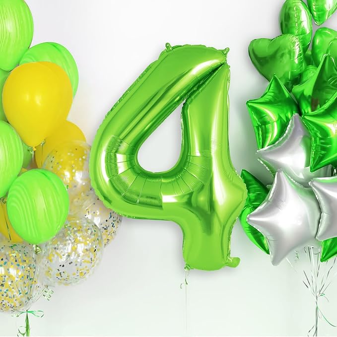 Green Number 4 Balloon 40 Inch, Big Large Foil Helium Number Balloons, Jumbo Giant Mylar Number 4 Balloons for 4 Year Old Birthday Party Decorations Supplies Anniversary Celebration