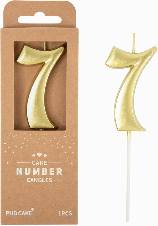 PHD CAKE 2.76 Inch Elegant Gold 7 Number Birthday Candles, Gold Number Candles, Cake Number Candles, Party Celebration