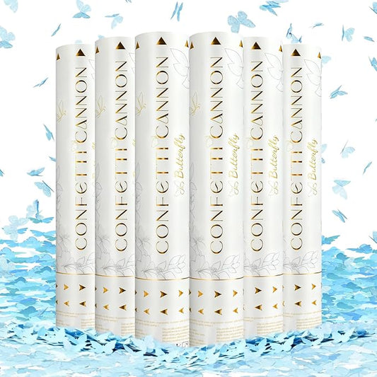 Confetti Cannon Butterfly Confetti Poppers 6 Pack Party Poppers 12 inch Blue Confetti Shooters Butterfly Sticks for Wedding Birthday Graduation Anniversary Bridal Shower Valentines Christmas New Year