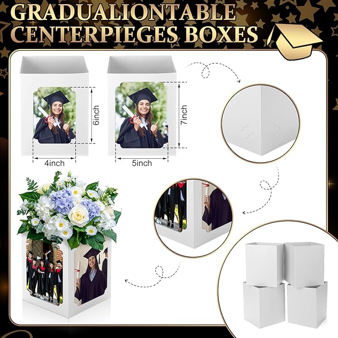 Spiareal 6 Pcs Graduation Box Centerpieces for Table 6/7 Inch Photo Frame Display Congrats Grad Party Favor Gift Picture Table Box Photo Props Frame for Graduation Decoration(White)
