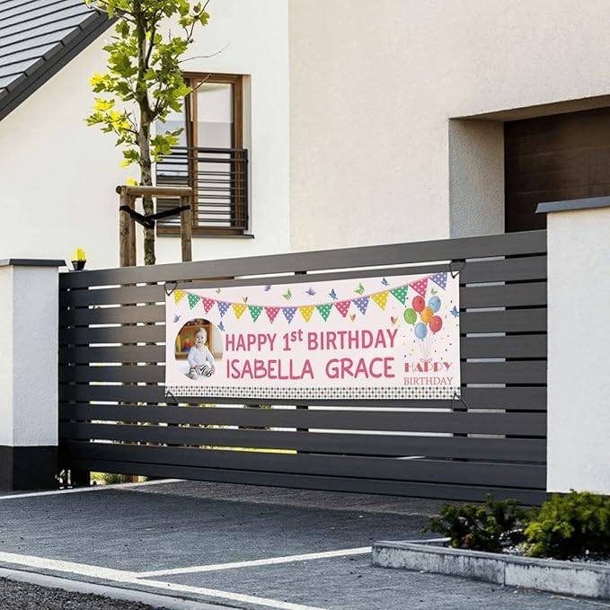 Happy Birthday Banner Personalized Name Photo Age Custom Birthday Banners and Signs Customize for Birthday Party Decoration 4'x2'