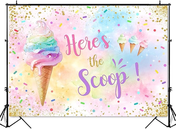 Mocsicka Here's The Scoop Backdrop Summer Sweet Ice Cream Theme Birthday Party Decorations for Grils Ice Cream Cake Table Banner Photography Background (Pastel, 10x8ft(120"x96"))