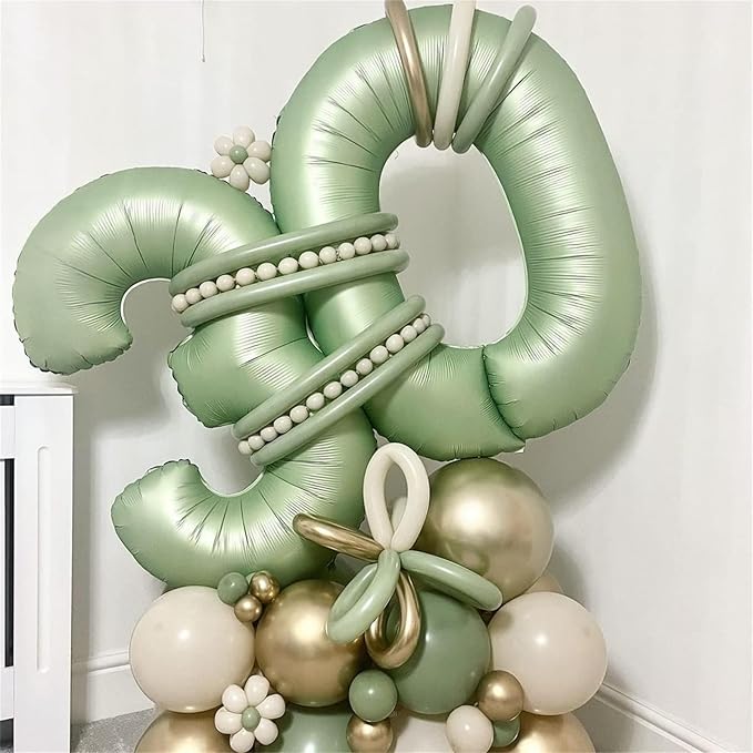 40 Inch Balloon Number 0 Sage Green, Large Foil Olive Green Number Balloons Set 0-9, Digital 0 Helium Balloons for Boys Girls 10th 20th Birthday Anniversary Jungle Safari Party Decoration Supplies