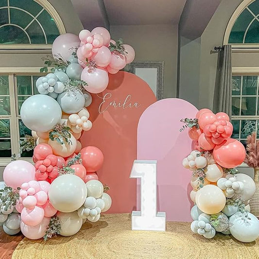 140PCS Dusty Green Pink Balloon Garland Arch Kit - Retro Pink Mist Green Blue Haze Ivory Cream White Pastel Boho Baby Bridal Shower Wedding Birthday Party Decorations