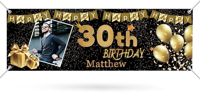 Happy Birthday Banner Personalized Name Photo Age Custom Birthday Banners and Signs Customize for Birthday Party Decoration 6'x2'