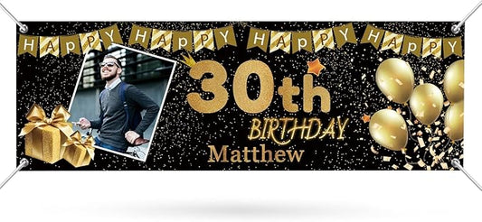Happy Birthday Banner Personalized Name Photo Age Custom Birthday Banners and Signs Customize for Birthday Party Decoration 6'x2'