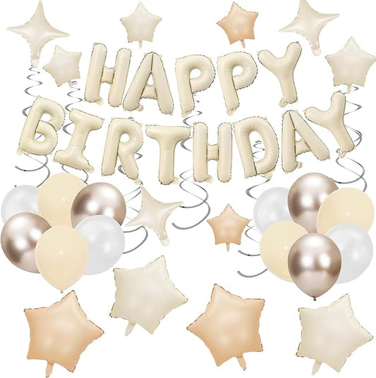56 PCS Cream Happy Birthday Balloons Happy Birthday Banner Pink and Silver Balloons for Boys Men Girls Women 16th 18th 20th 21st 25th 30th 40th 50th 60th Party Decorations